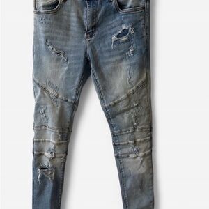 **Crysp Denim Distressed Moto Jeans - Size 30**